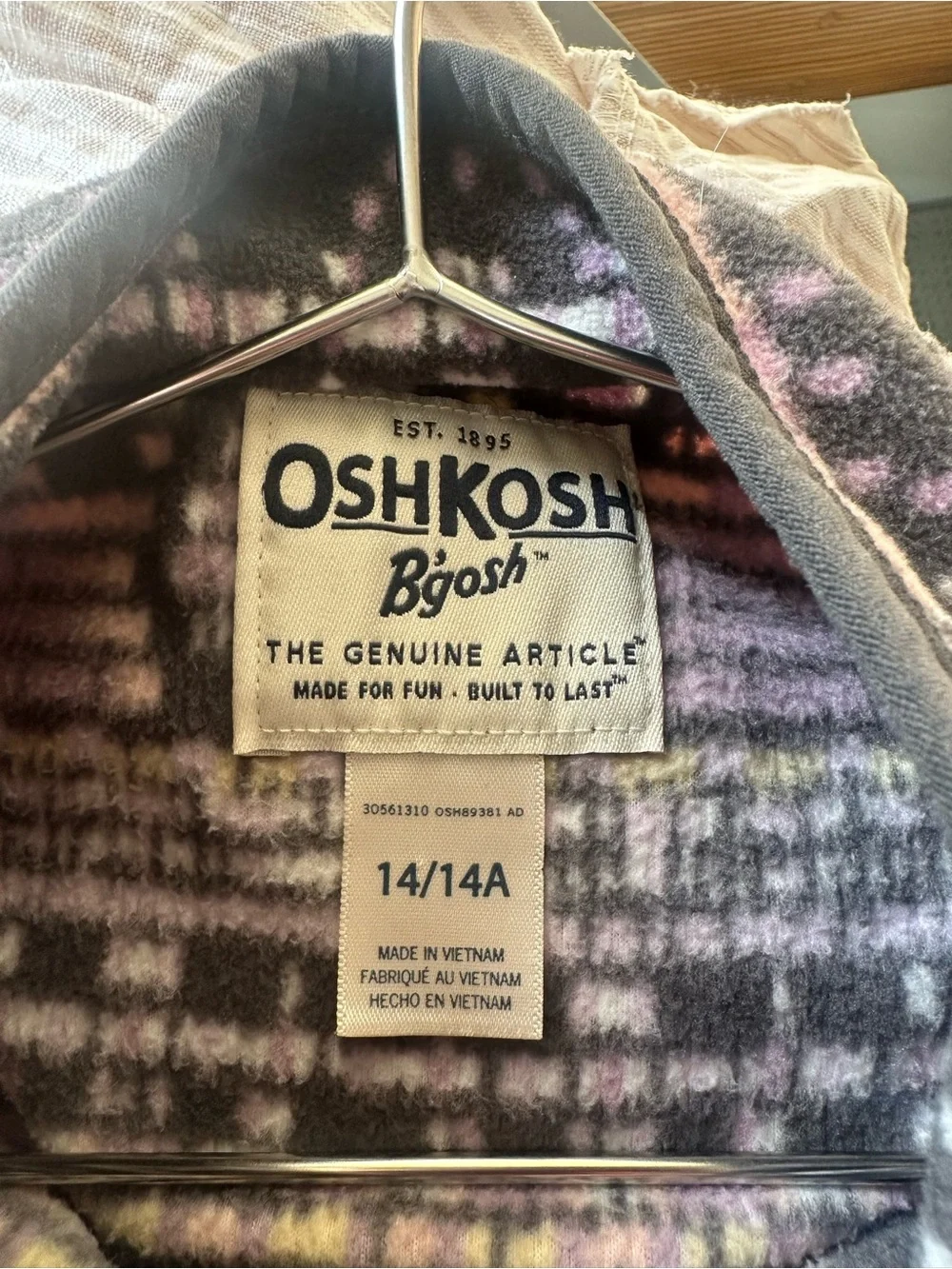 OshKosh B'gosh Grey and Pink Patterned Half-Zip Fleece Sweater